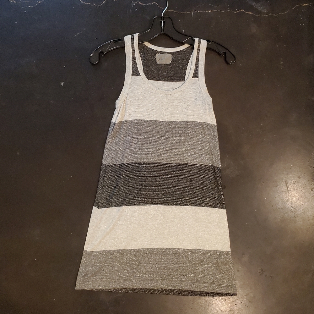 Metallic silver long tank top, size small, dark/light gray stripes, light, cute!